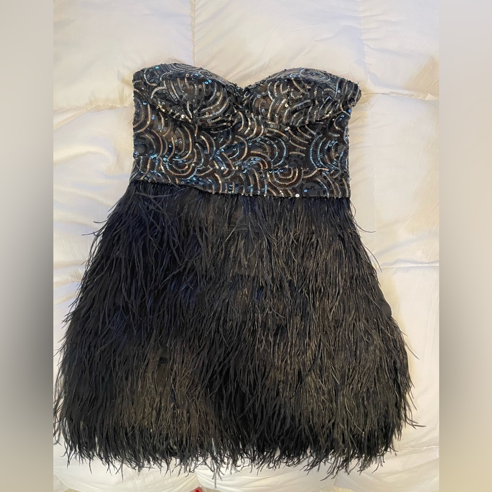 Bebe Black Sequin Strapless Dress
